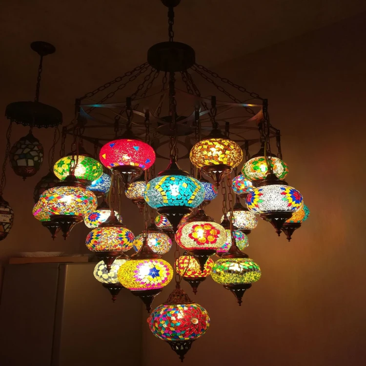 アラブ風ボヘミアンティファニー/モザイクステンドグラスペンダント