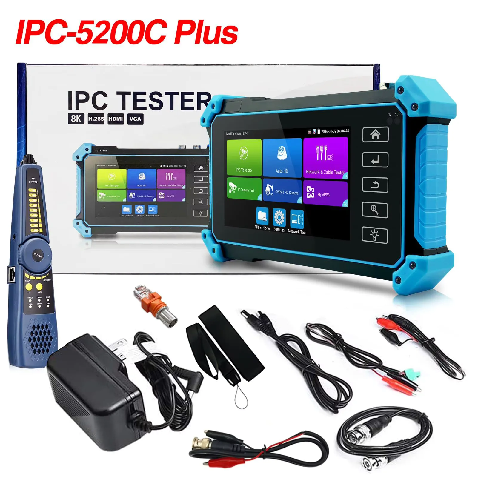 8K IP Camera Tester with Cable Tracer IPC5200C Plus 8MP AHD CVI TVI SDI CVBS IP Camera Test 4K HD Display HD-SDI Video Monitor