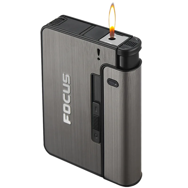 cigarette box with lighter price Dropship 20-cigarettes Capacity Metal USB Rechargeable Safety to Sell Online at a Lower Push and slide for coil lighter Jeffmax Plasma Lighter + Cigarette