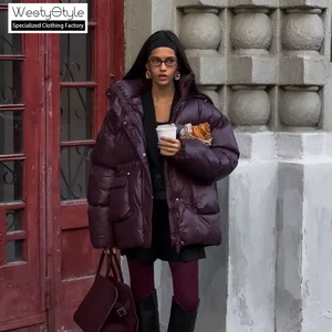 Best Sale Women's Eco-Friendly Woven Cotton Filled Hooded Button Thick Casual Winter Plain Oversized Down Coats