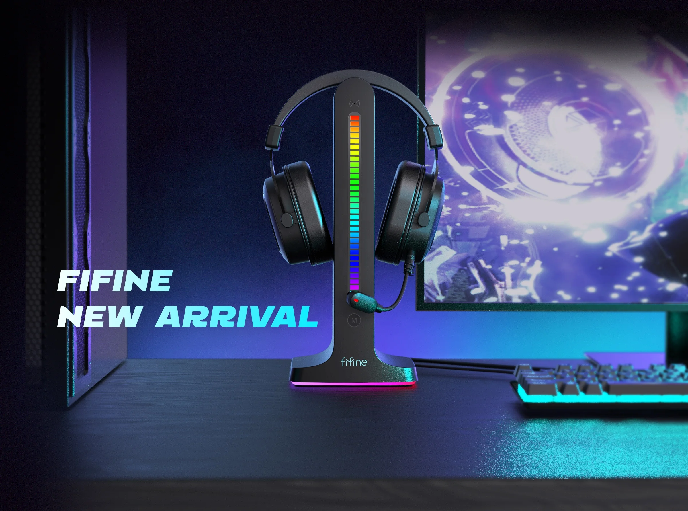 Fifine S3 Sound Control Rhythm Lights Led Light Headset Stand Headset Gaming Rgb Headphone Stand