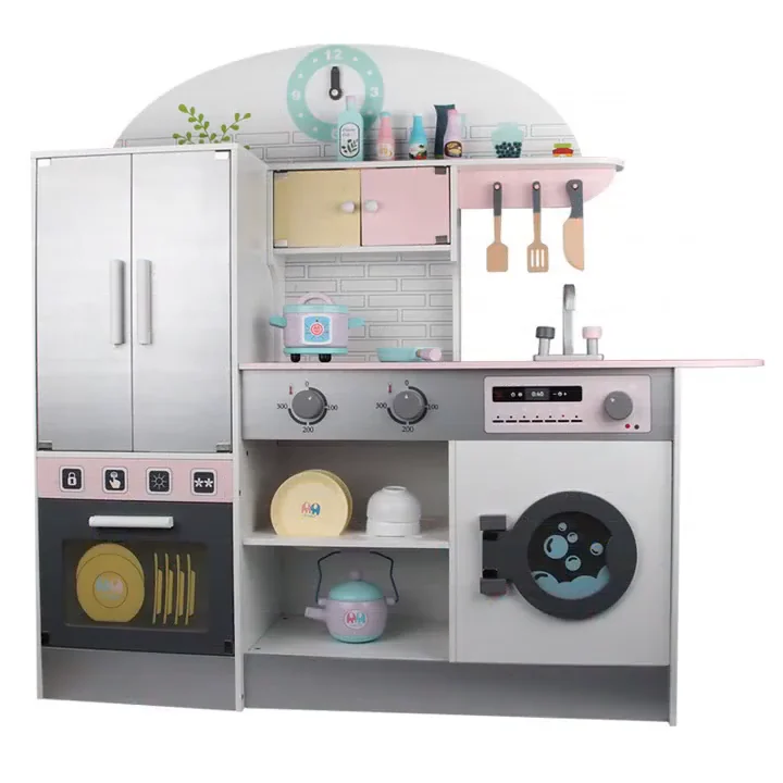 toy wooden kitchen with washing machine