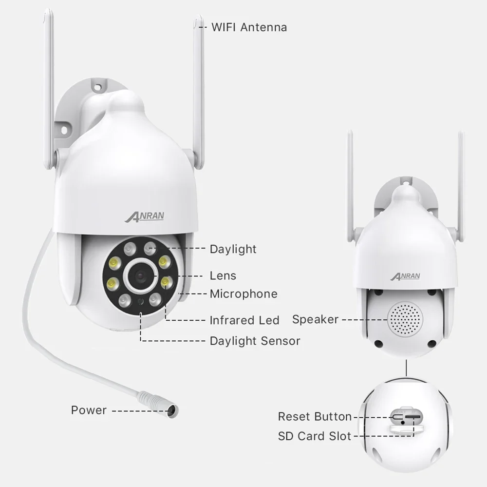 ANRAN 4X Zoom 3MP Auto Tracking Infrared Color Night Vision Video  Wifi Ip Outdoor Ptz Security Camera