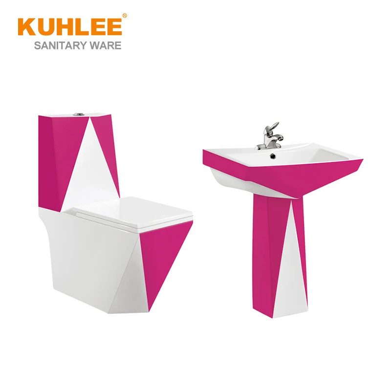 Middle East Hot Sale Ceramic Colorful Bathroom Toilet Sets Sanitary Ware  Diamond Golden color Suite