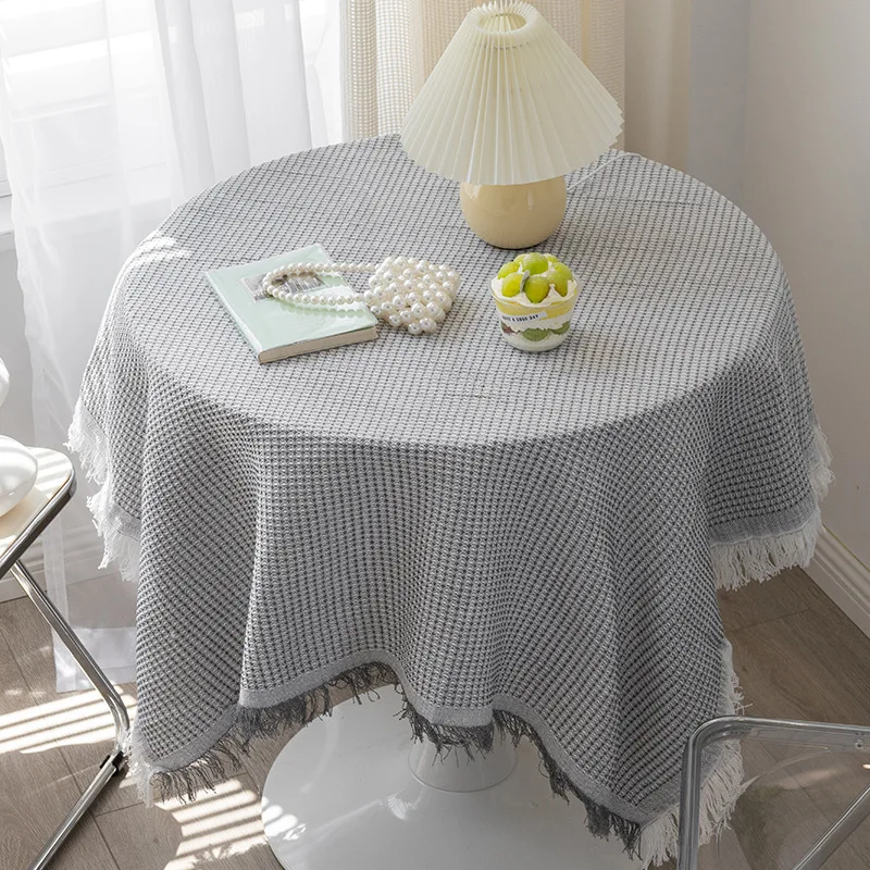 Small Round Table Cotton and Linen Tablecloth Birthday Tea Table Cloth Homestay Tassel Tablecloth Decoration Home Table Cloth