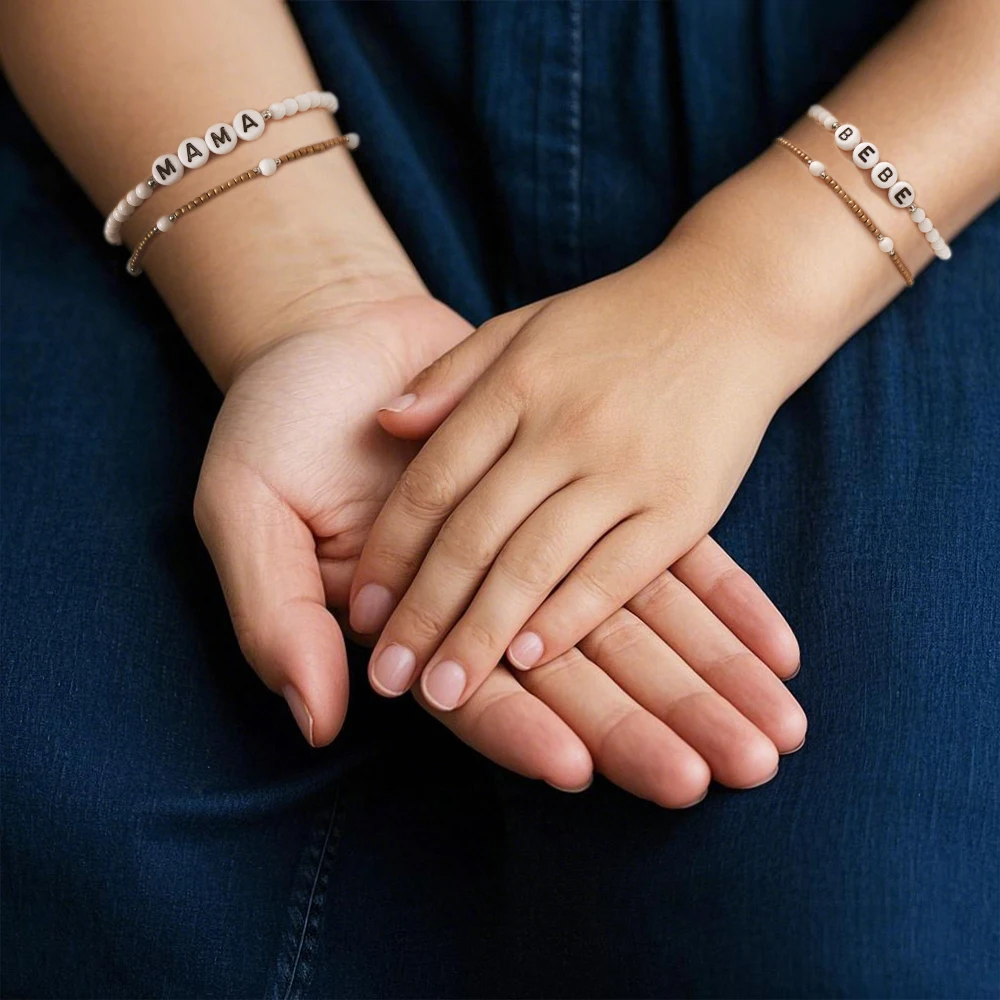 Go2Boho Handmade Glass Bead Mom Baby Bracelet Set 4pcs Elastic Letter  Jewelry Mother's Day Gift for Women or Anniversary