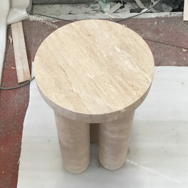ベージュトラバーチンテーブルユニークな石の家具ラウンドトップ ベージュトラバーチンテーブルユニークな石の家具ラウンドトップ