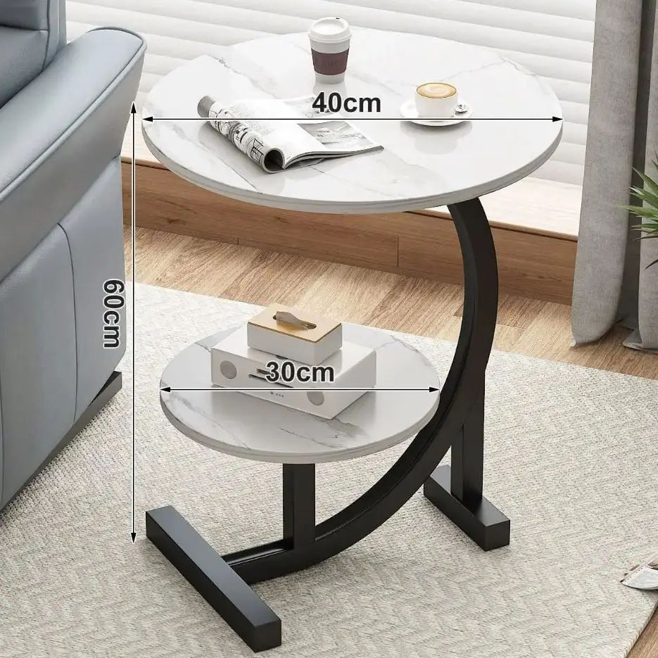 Small Rectangle Living Room Side Table Two Layers Shelf Leather Material Coffee Tables