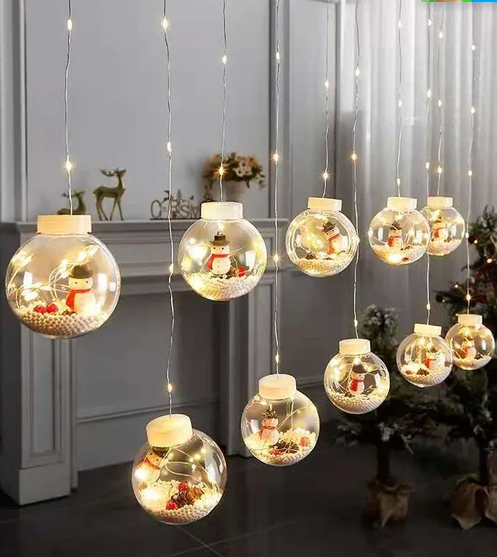 Santa Claus Ball String Led Window Curtain Garland Fairy Christmas Decoration Lights for Room LED Wishing Ball Curtain Light