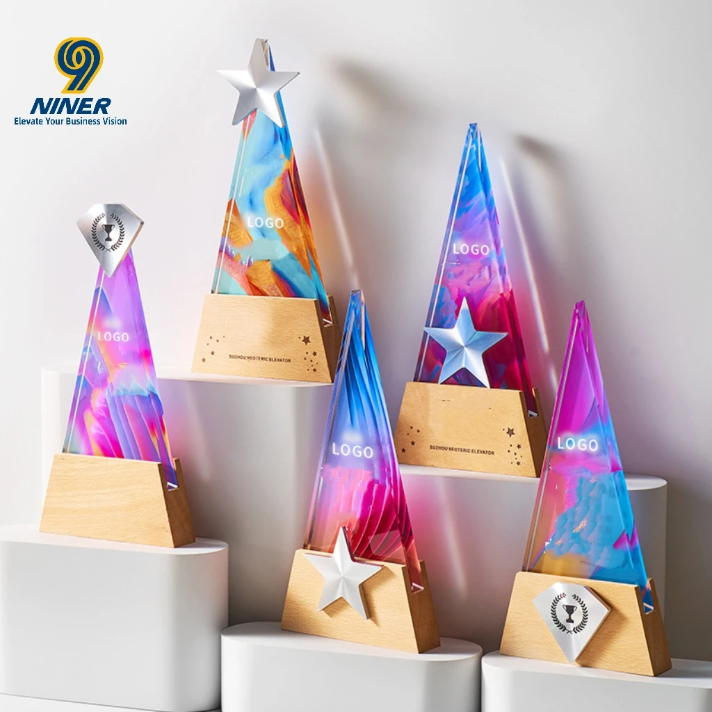 NINER9 Custom Creative High-End Crystal Trophy Engraving Sandblasting Color Printing for Outstanding Employees Team Annual