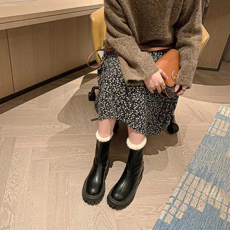 New Styles Fall Platform Boot Femme Fashion Round Toe Chunky Heel Short Ankle Boots for Women