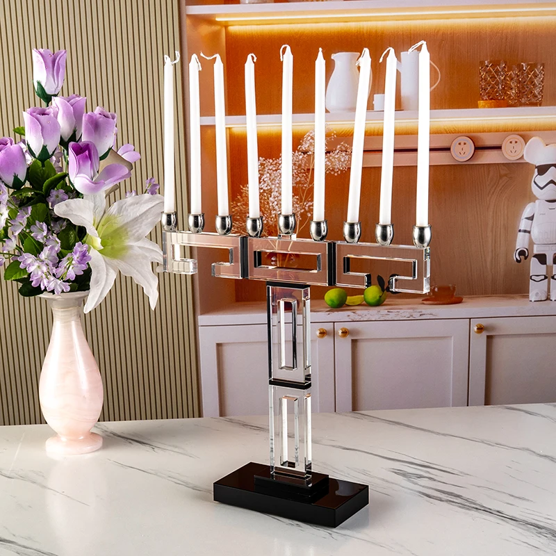 product small bridge 9 pillar luxurious and elegant glass candle holder wedding center home decoration crystal candle holder-4