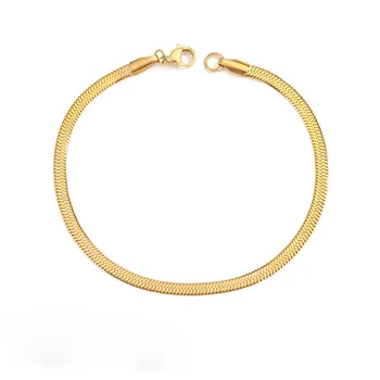 RFJEWEL Hot Classic Trendy Simple Stainless steel Gold/Silver/Rose Gold Plated Snake Bone Chain Bracelet