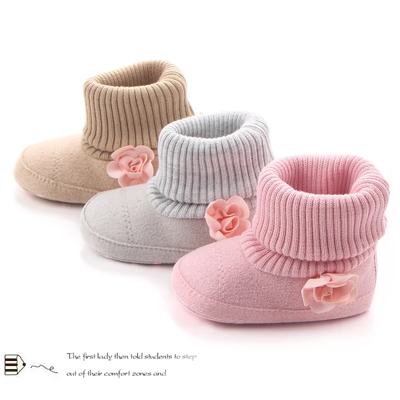 Cute Solid Color Floral Adornment Baby Fluffy Socks Shoes with Anti-Slippery and Thermal Features Toddler Chunky Boots
