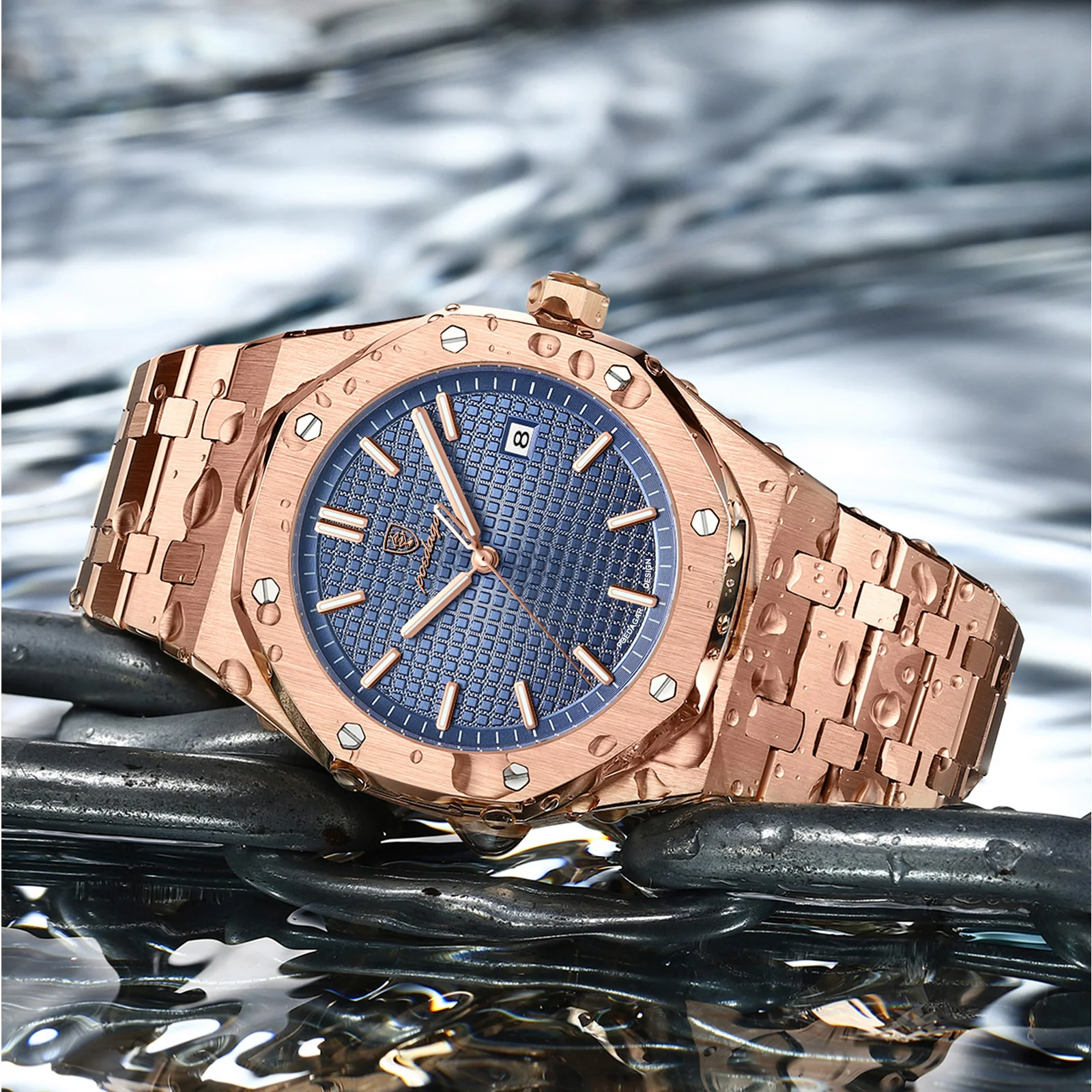 Bocideal® - Orologio da polso di lusso, da uomo, con cinturino in finta pelle e quadrante