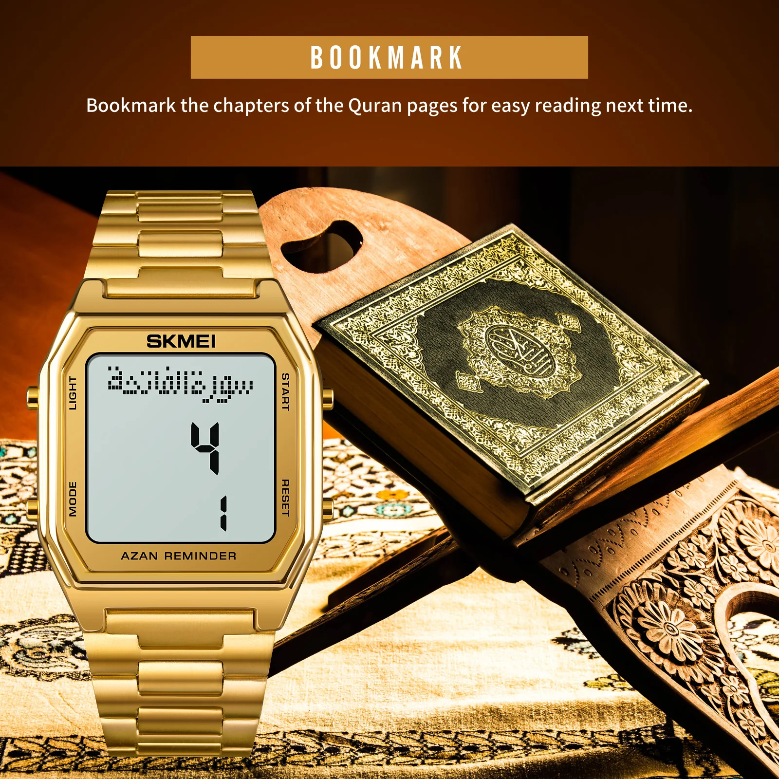 Skmei High Quality Qibla Alfajr Watches Men Digital Wristwatch 1763 Azan Wholesale Islamic Muslim Al Fajr Prayer Watch