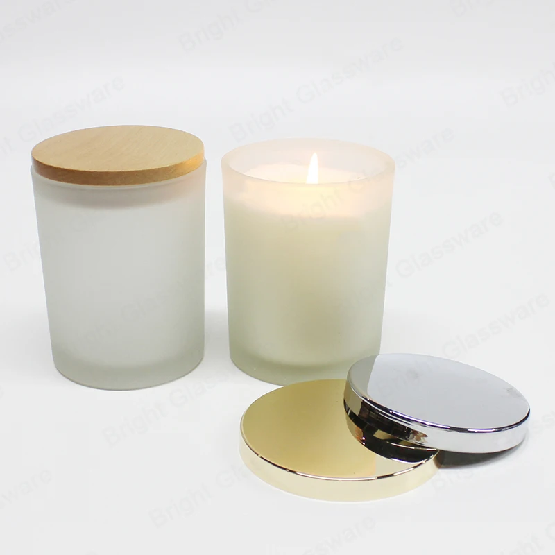 300ml Frosted White Glass Candle Jar With Wood Lid 10oz Frosted White