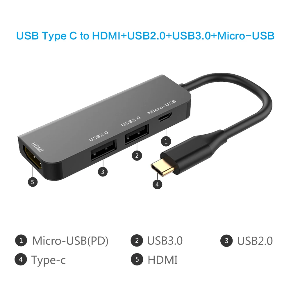 
Мультимедийный USB-концентратор 4 в 1, USB Type C Hub to 4K HDTV, для ПК и телефонов 