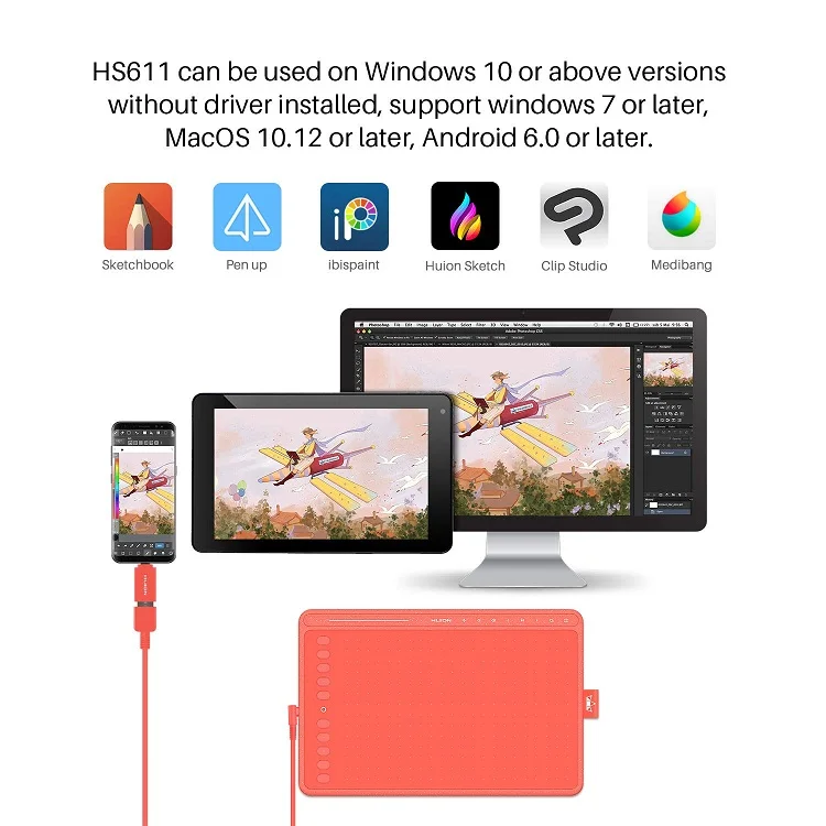 Huion HS611 Digital Pen Tablet - Top Quality & Type-C Interface