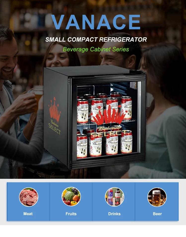 Vanace Sc52 Hot Sale Glass Door 52l Small Cute Car Hotel Mini Fridges