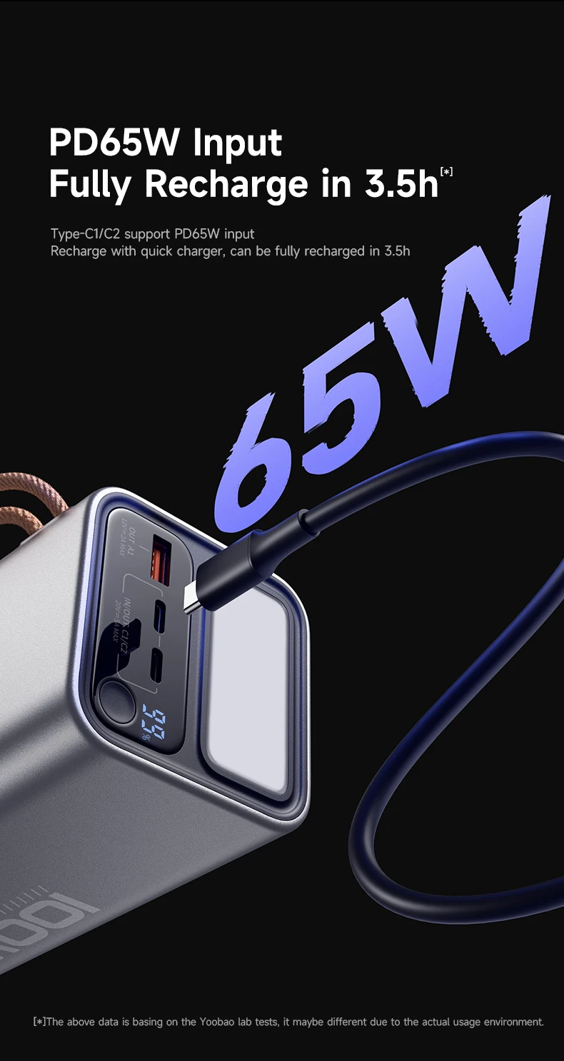 50000mAh YOOBAO H5 Pro High-Capacity Power Bank 100W Fast Charging for Laptop with LED Light Digital Display & Lanyard