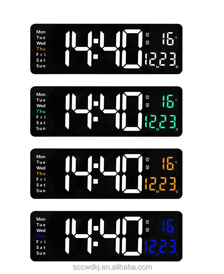 16 Inch Led Electronic Date Temp Display Wall Electric Clocks Digital ...