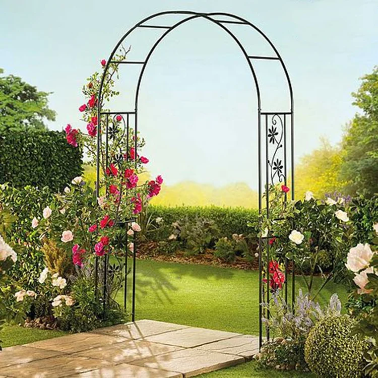 Black Metal Steel Garden Arch Trellis With Gate Climbing Plants - Buy ...