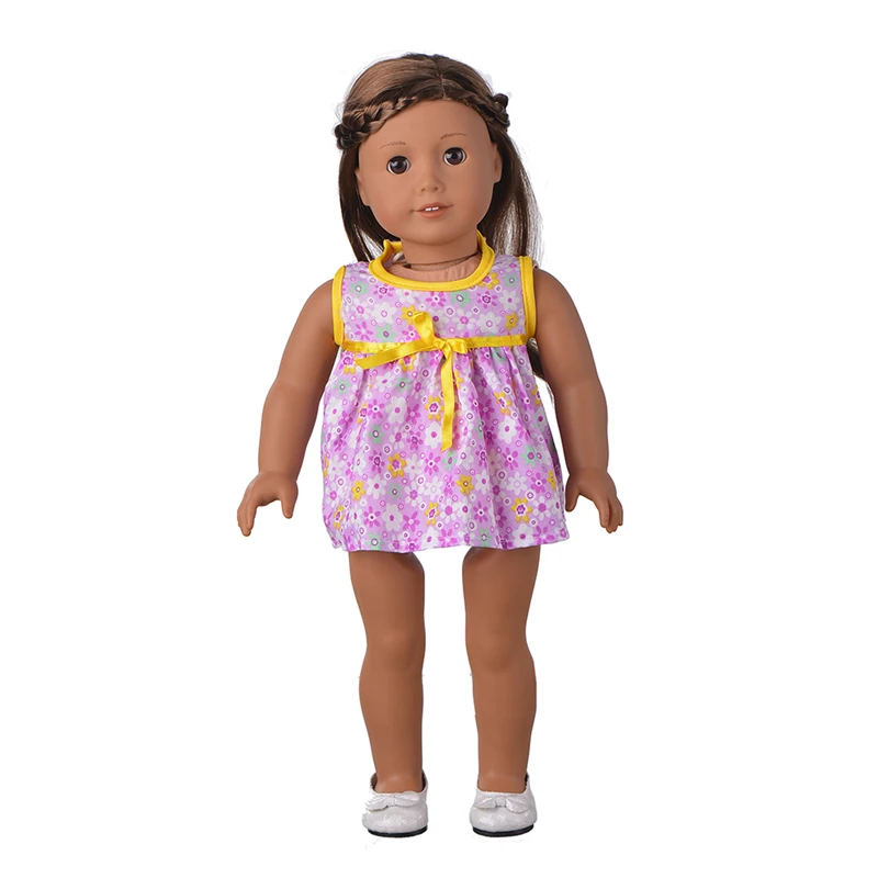 YIWU MISU компании под заказ 18 дюймов американская кукла, фиолетового цвета, с цветочным рисунком и круглым вырезом, Летнее нарядное платье принцессы, без рукавов, Кукла Одежда