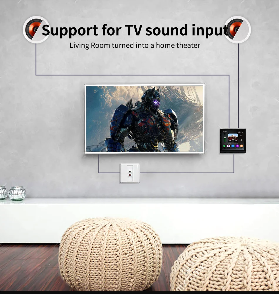 86N Eshare Remote Alexa AI Control Android 11 4*20w 4 Inch Mini Smart Home Background Music Controller Wall Mount WIFI Ampl