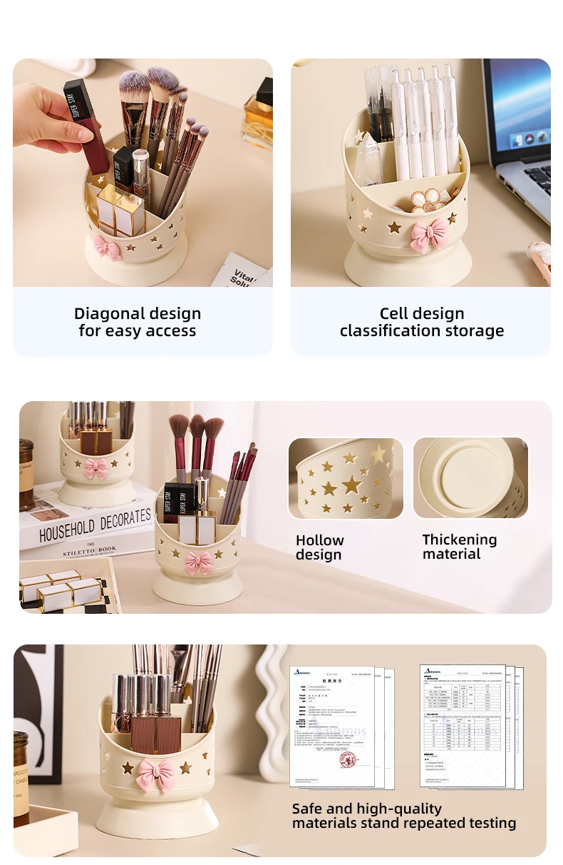 Wannuo Makeup Brush & Lipstick Holder Desktop Makeup Organizers Desktop Makeup Brush Holder With A Bow factory