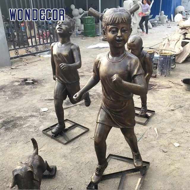 Outdoor Garden Life Size Brass Bronze Children Statues/sculpture for Garden School Decoration