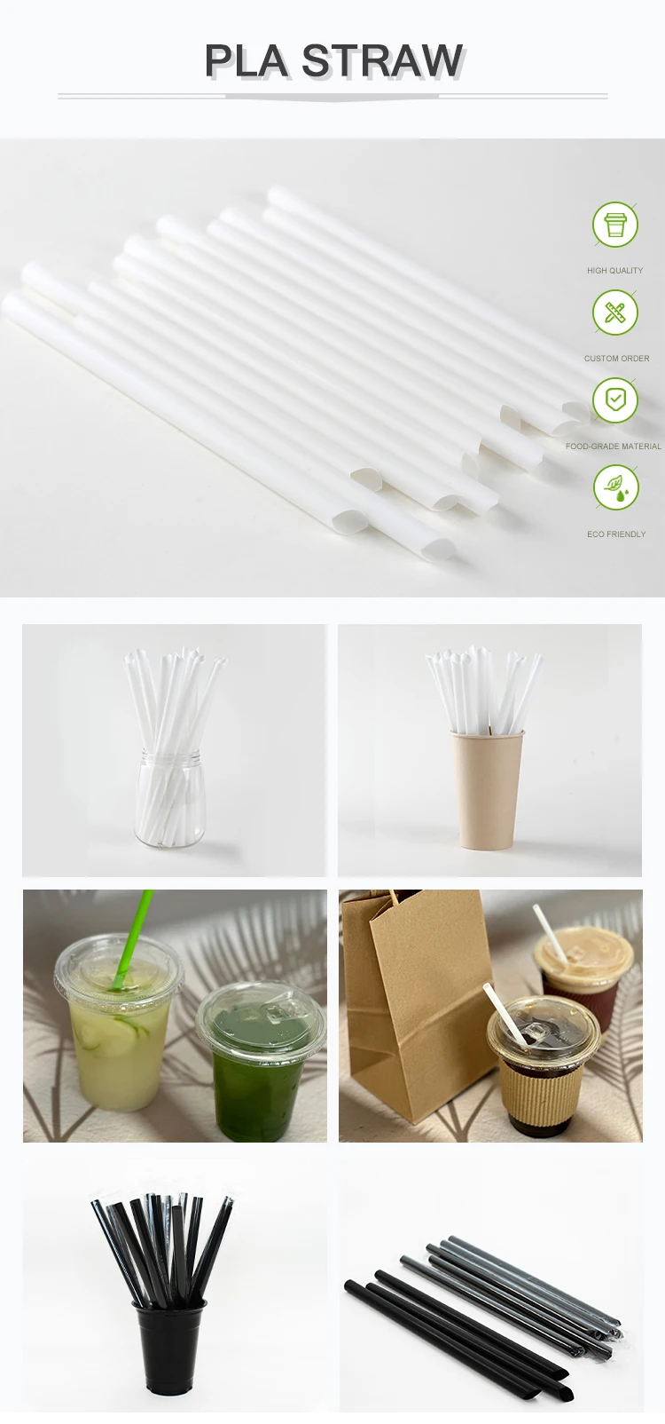 Custom Printed Plastic Straws Disposable Eco Friendly Food Grade