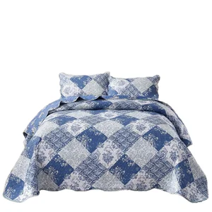 American Style Custom Bedding Set Polyester Printed Quilt Ultrasonic Stitching Embroidery Bedspread for Home