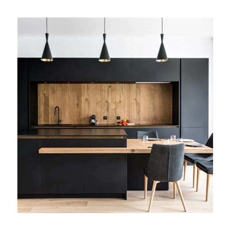 2023 New Modern Matte Finished Lacquer Kitchen Cabinet Designs Hot Selling Modern Black Lacquer Kitchen Cabinets Made in China
