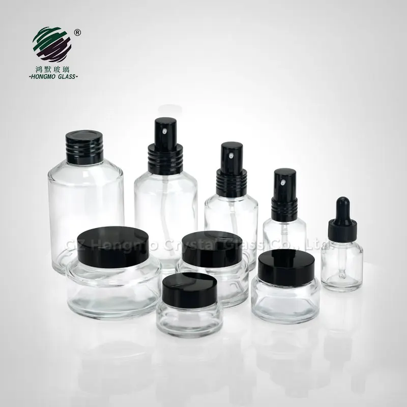 60ml 125ml 200ml matte black slant shoulder glass cosmetic lotion pump bottles 100g glass cream jars container <span style=