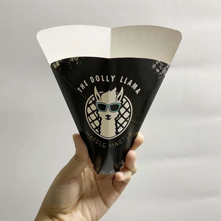 Dessert Waffle Shop Customized Print Logo Egg Ice Cream Waffle Paper Cone Printing Design Crepe Sweet Cone