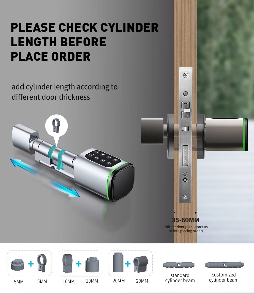 Tuya App Euro Cylinder Door Lock Europe Adjustable Cylinder Size