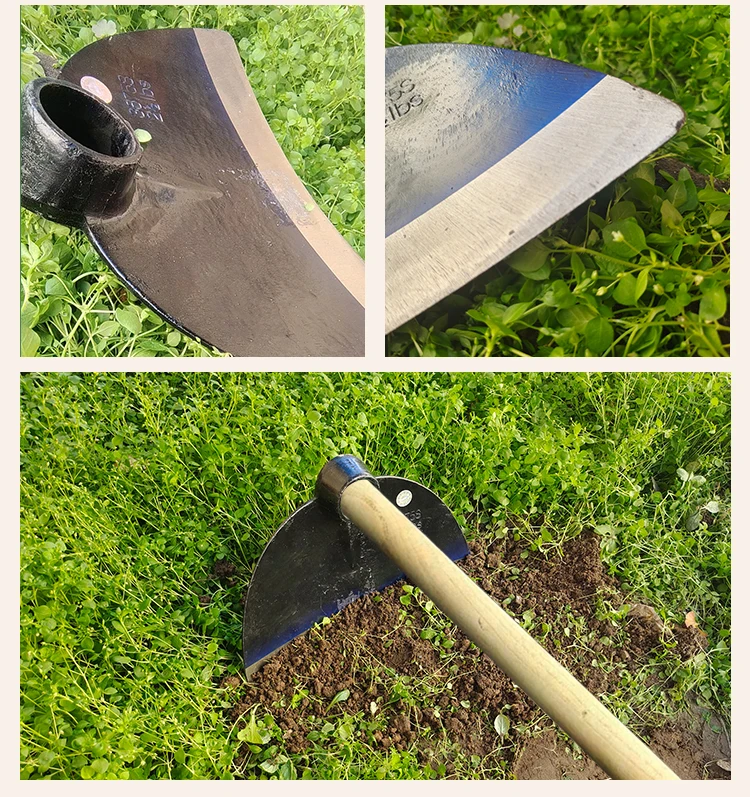 product chinese factory customized  wooden  handles  forged  steel garden  metal farming  tool half  moon weeding  hoe head-9