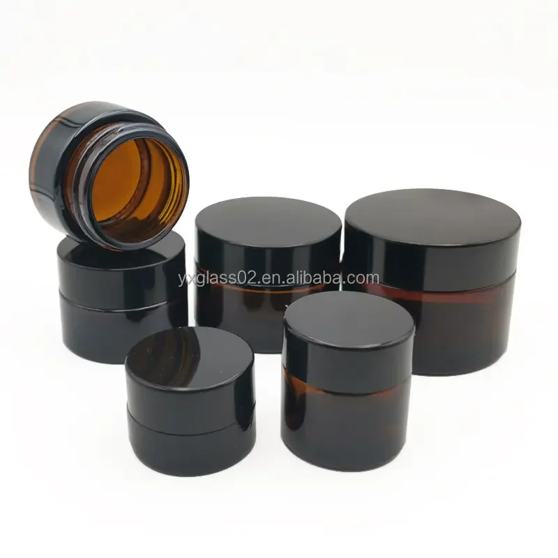 Supplier amber empty round face cream glass jar with screw lid package container 5g10g15g20g30g50g60g100g