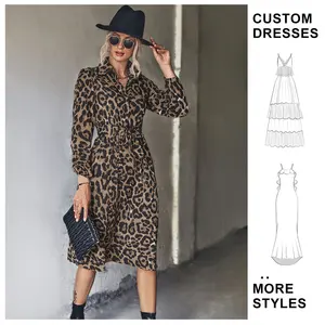 Custom Leopard Dress Women Chiffon Long Beach Dress Loose Long Sleeve Deep V-neck A-line Sexy Party Dress Vestidos De Fiesta