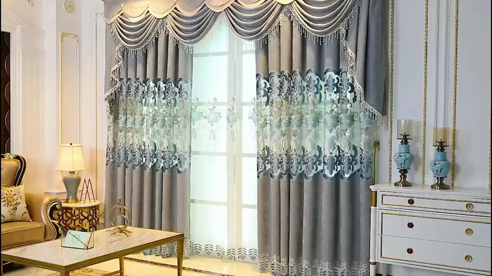 Villa Luxury Embroidery Curtain European Style Embroidered Luxury ...