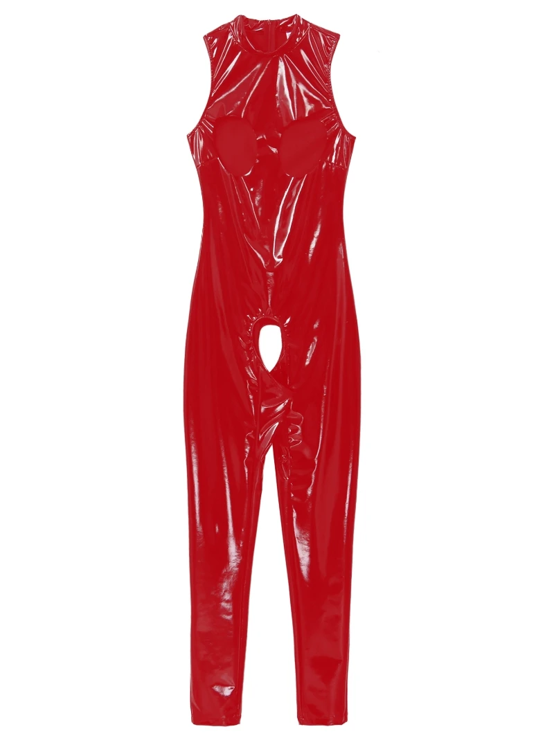 In Stock Womens Open Cups Catsuit Glossy Patent Leather Crotchless ...