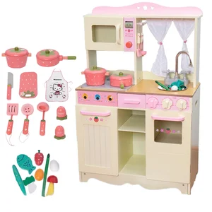 Kids Wooden Play Kitchen Set with Oven Microwave & Storage Pretend Cooking Toy for Kids Educational Role Play Home Cooking Fun