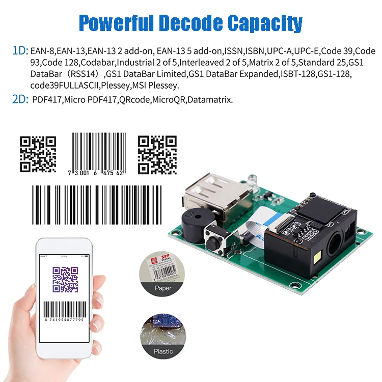 2D USB Barcode Scanner Module Development Board Fixed Embedded QR Code Reader for Inventory A4 Size Com Interface Stock Product