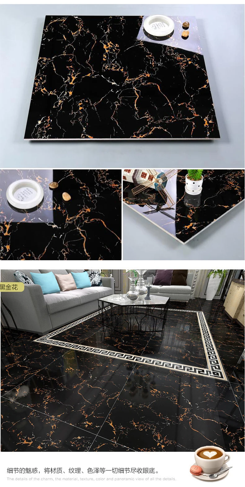 Antislip material ceramic tile 60X60 floor full body black porcelain marble Stone Imitation Texture tiles factory