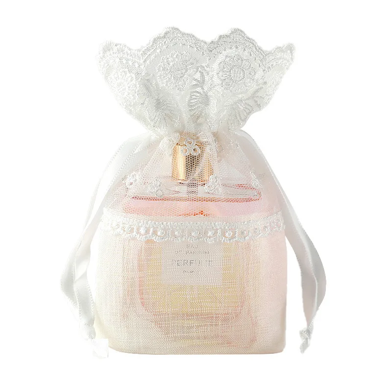 Buy Small Drawstring Cotton Jewelry Pouches With Gold Lace