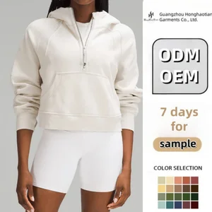 ODM OEM Wholesale Custom High Quality OEM Women Cropped Oversized Outdoor Half-Zip Hoodie Jogging Sweatshirt