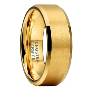 Coolstyle Jewelry 8mm Wholesale Beveled Matte Finish Fashion Engagement Wedding Band Gold Tungsten Carbide Ring for Men Women