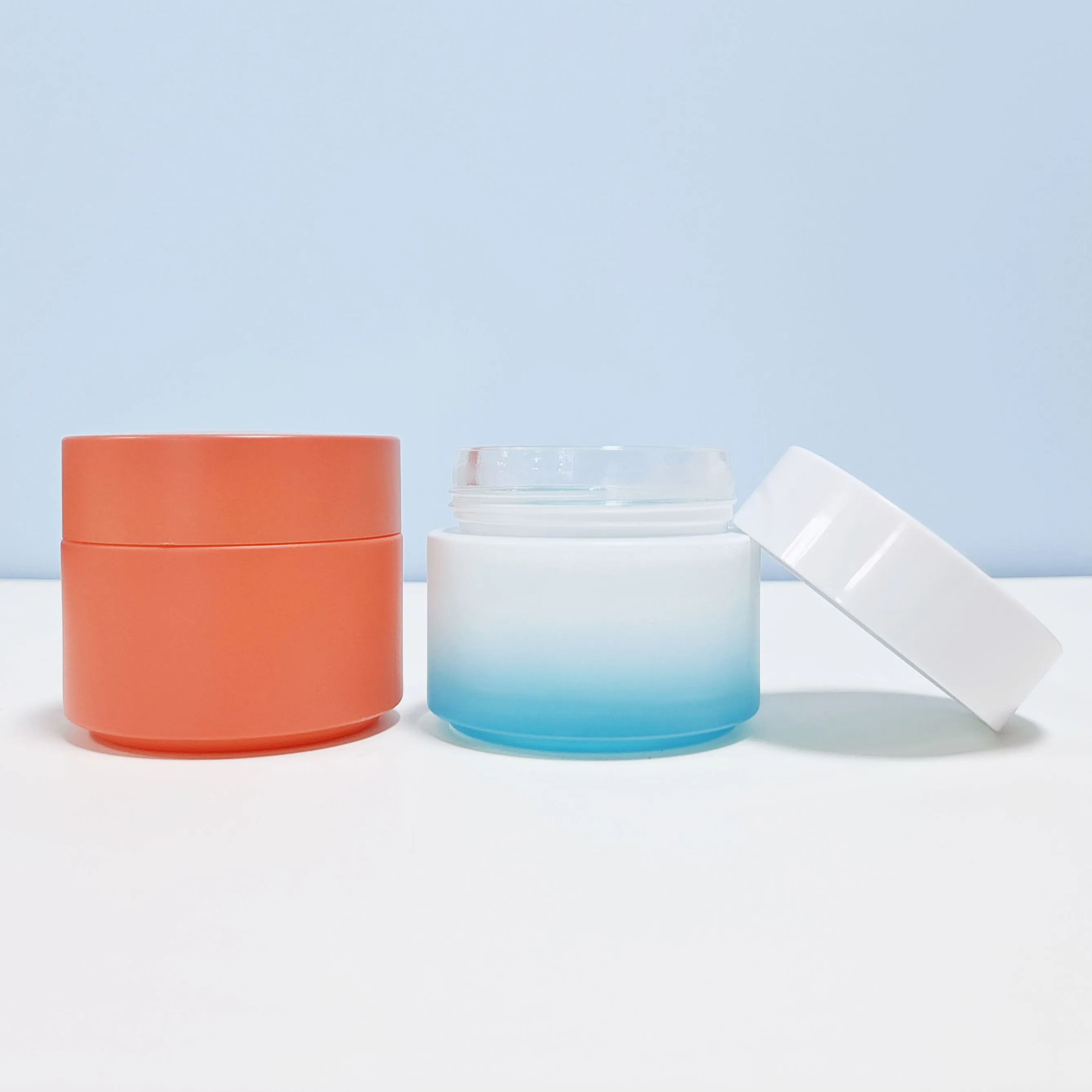 Luxury Cosmetic Balm Clay Mask 30ml 50ml 100ml 30g 50g 100g Frosted Blue Green Glass Cream Jars With Silver Metal Lid