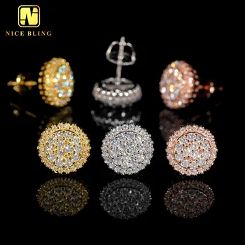 Fine Jewelry Earrings Pass Diamond Tester Moissanite Ear Studs 925 Silver Rose/Gold Plated Hip Hop Cluster Diamond Studs
